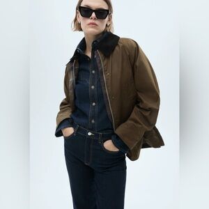 Mango - Corduroy Collar Waxed Effect Oversize Jacket